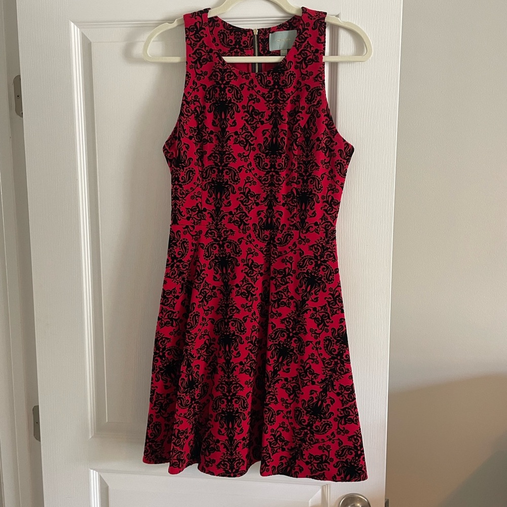 Red dress with black, velvet detailing